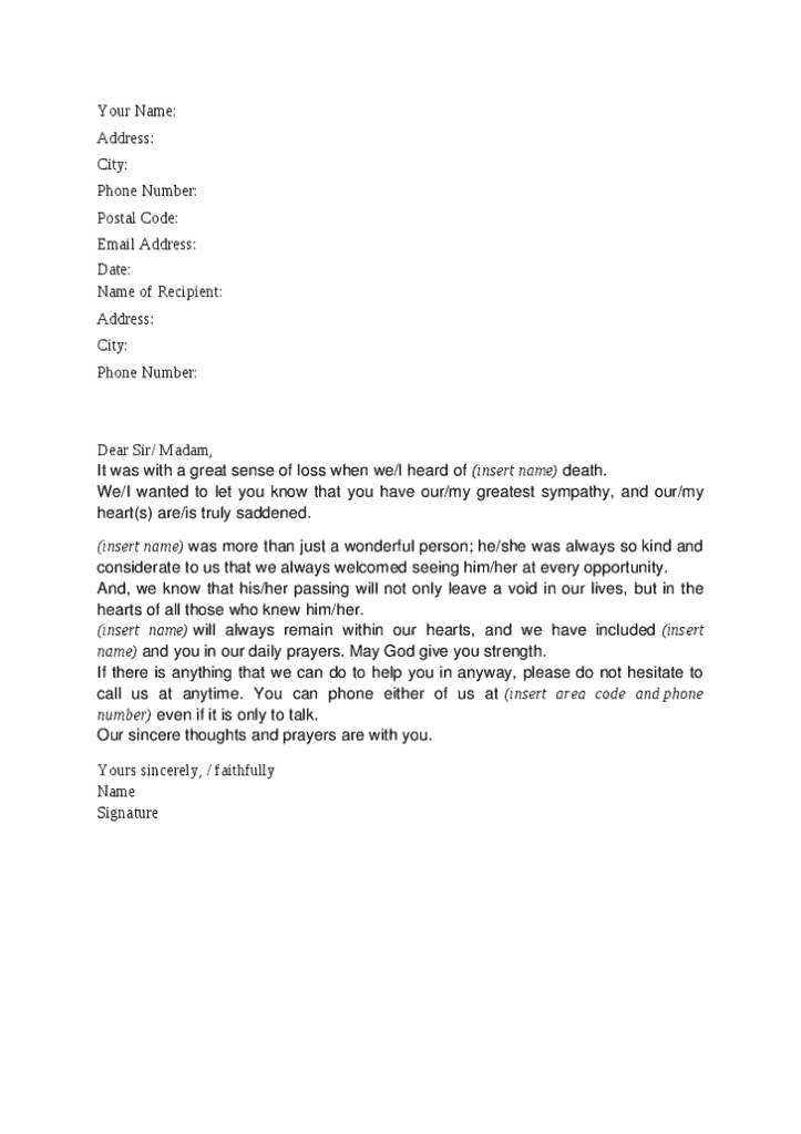 8+ Sample Condolence Letters - Sample Letters Word