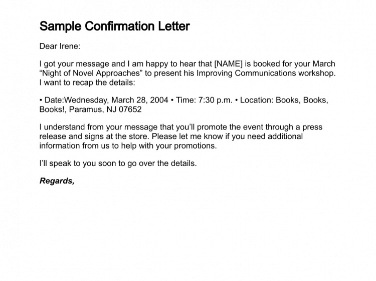 10+ Sample Confirmation Letters - Sample Letters Word