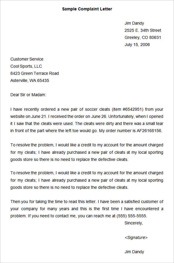 complaint letter template