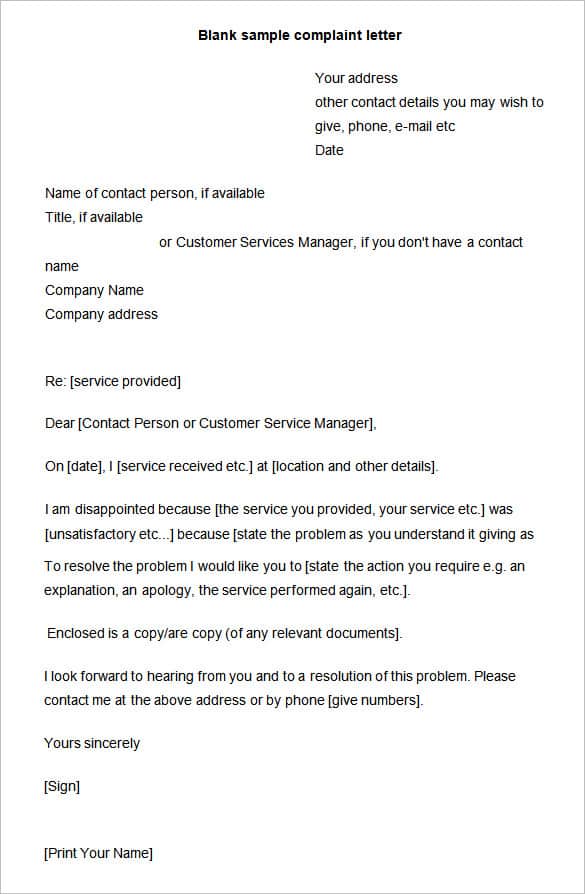 complaint letter template