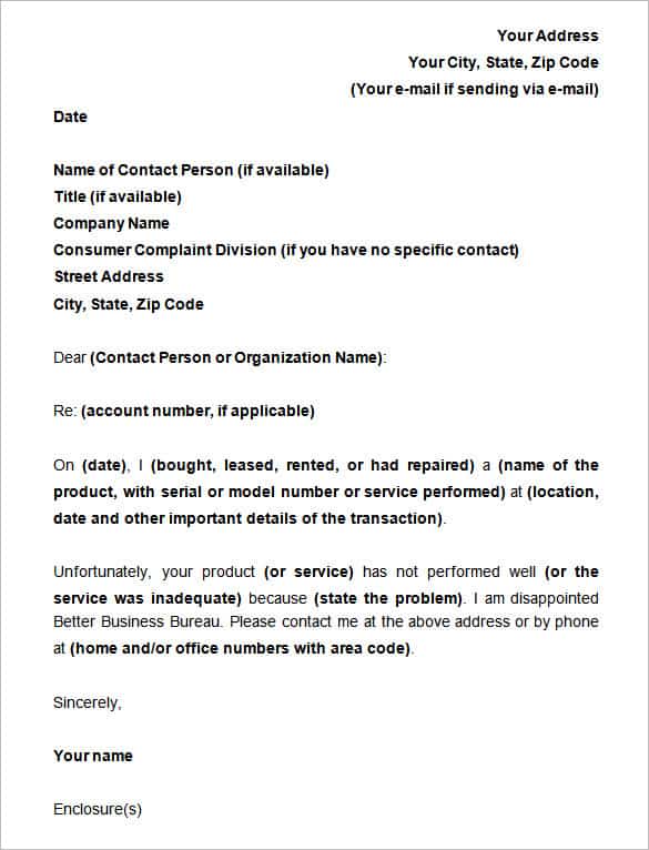 complaint letter template