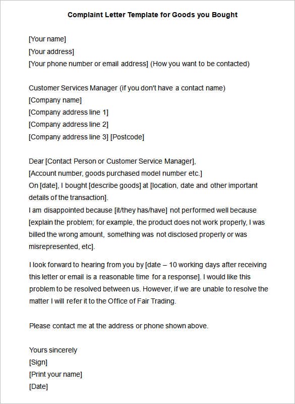 complaint letter template