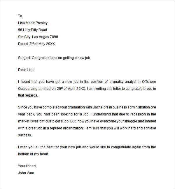 Congratulation Letter For New Job from www.sampleletterword.com