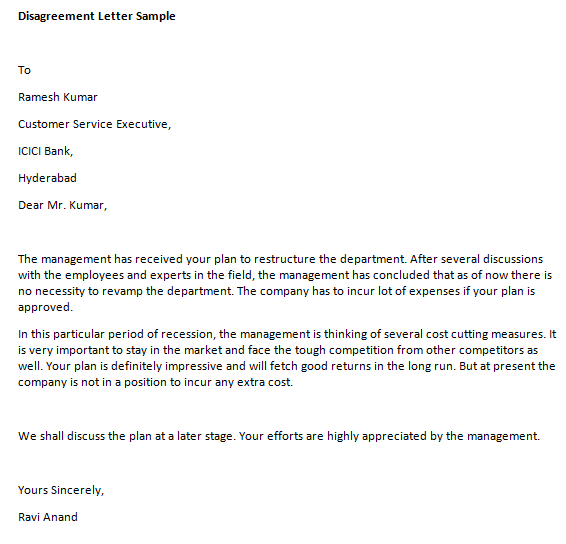 Disagreement Letter 70
