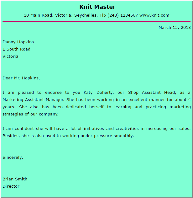 Endorsement Letter 20