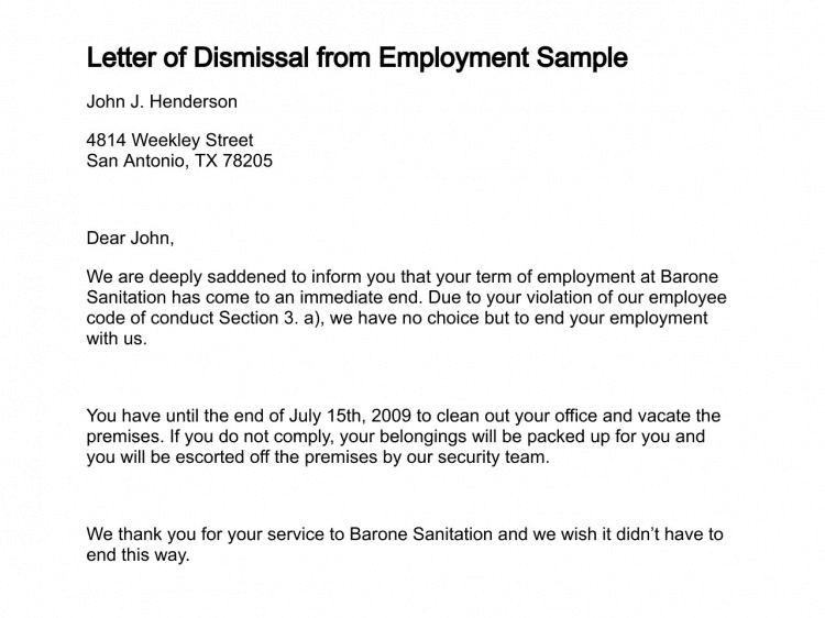 Example Termination Letter To Employee from www.sampleletterword.com