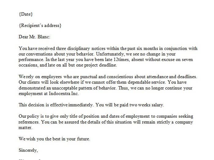 Letters Of Dismissal 103