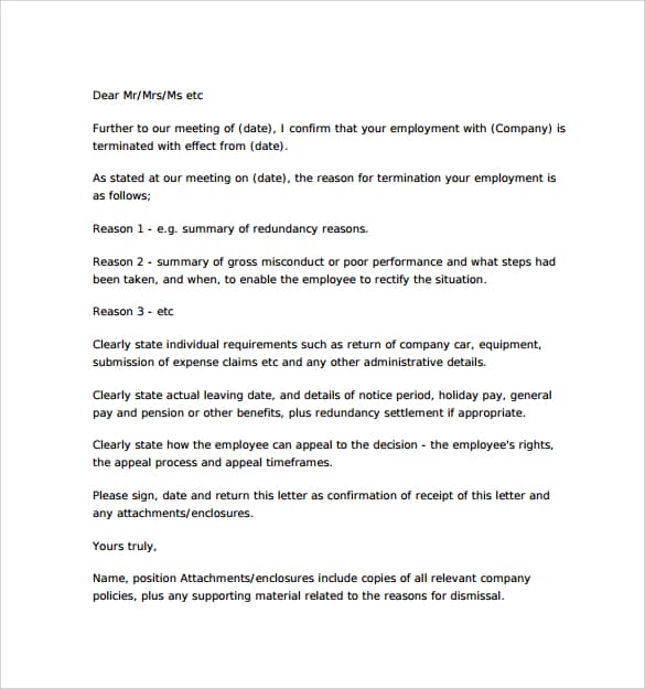 Sample Letter Of Termination Of Employment from www.sampleletterword.com