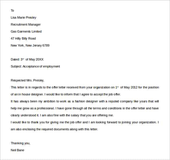 acceptance letter 101