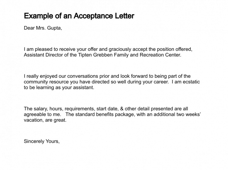acceptance letter 30