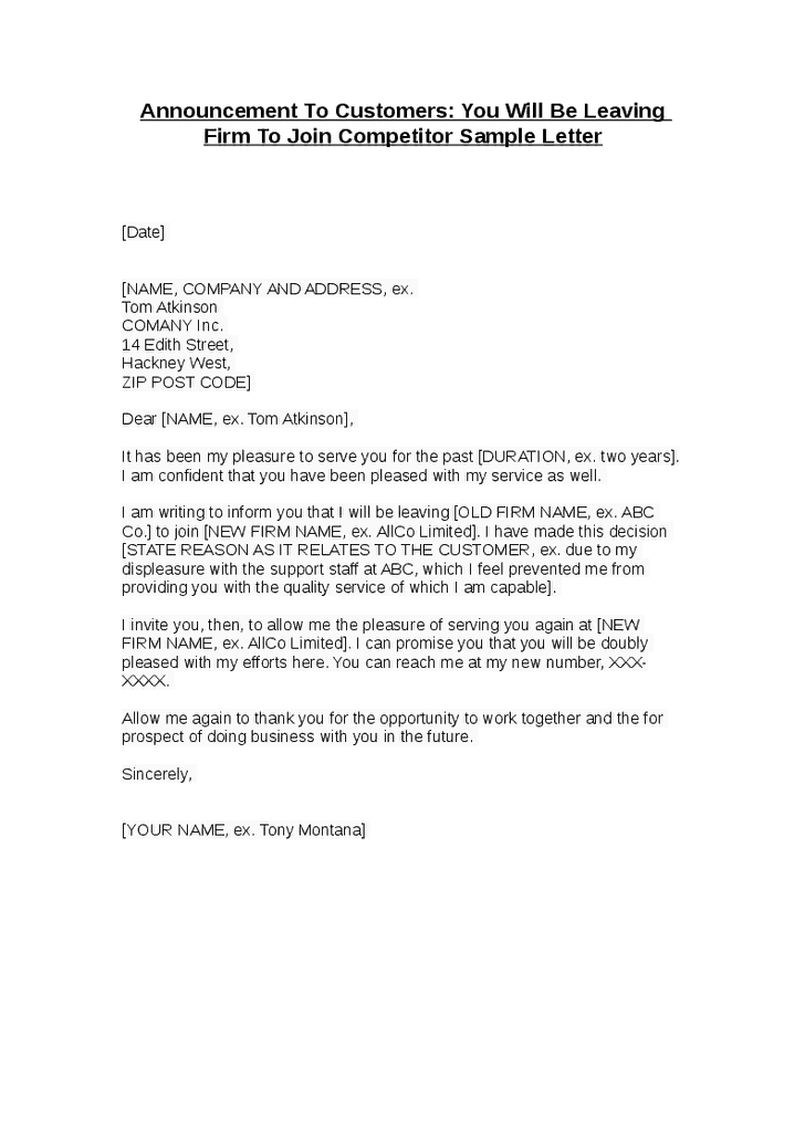 Letter To Customers Announcing Resignation from www.sampleletterword.com