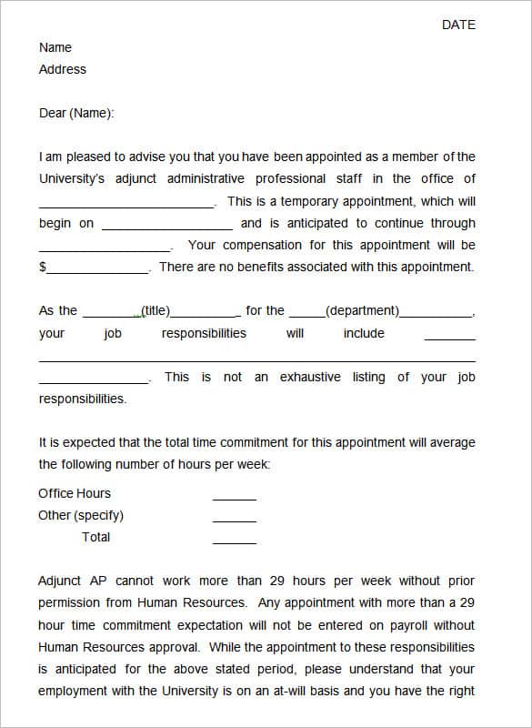 appointment letter 30