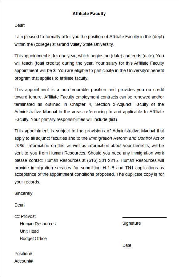 appointment letter 70