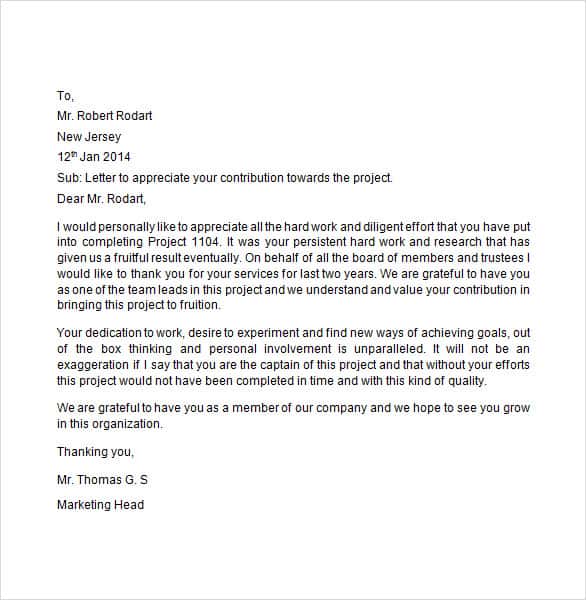 Sample Employee Recognition Letter