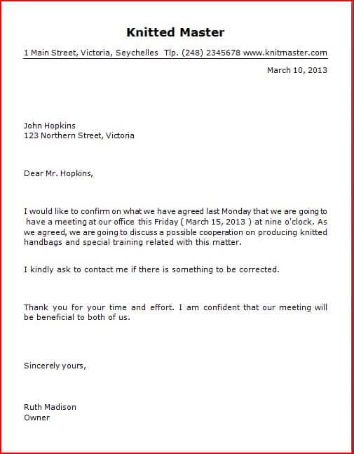 Business Meeting Appointment Letter Sample