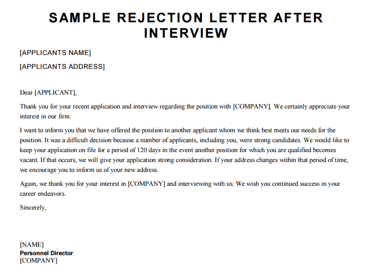 Denial Letter After Interview from www.sampleletterword.com