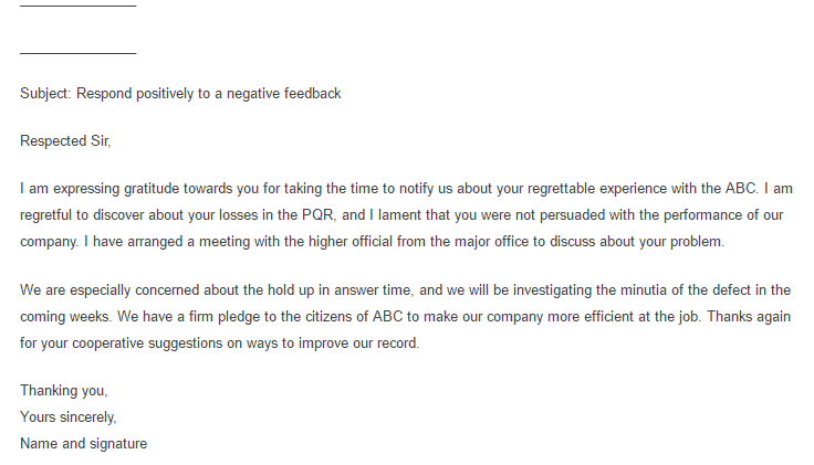 feedback letter 100