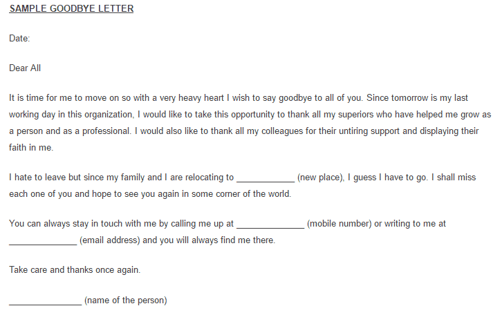 Writing A Goodbye Letter from www.sampleletterword.com