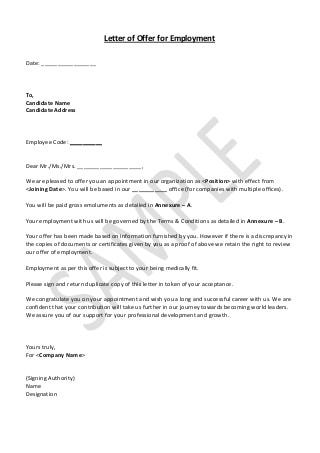 job offer letter 100