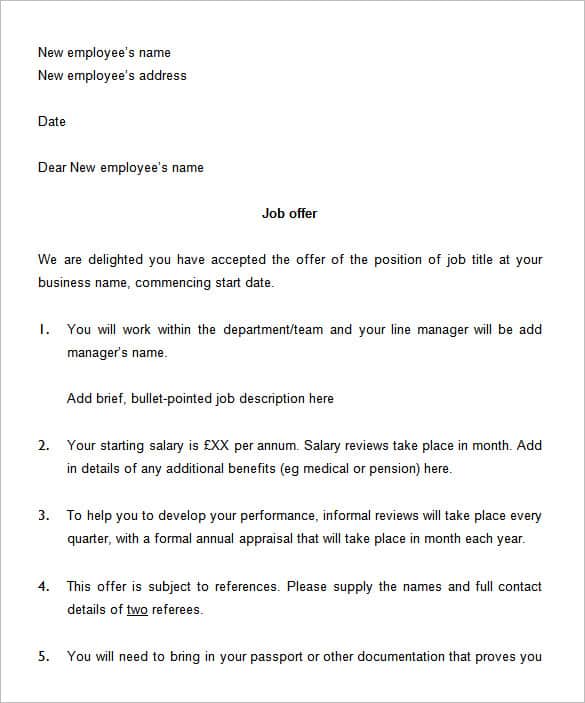 Employment Job Offer Letter Sample Doc