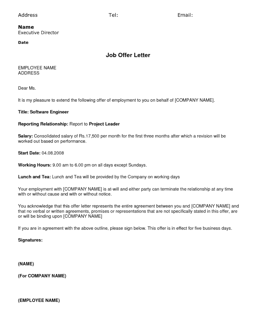 Letter To Offer Someone A Job