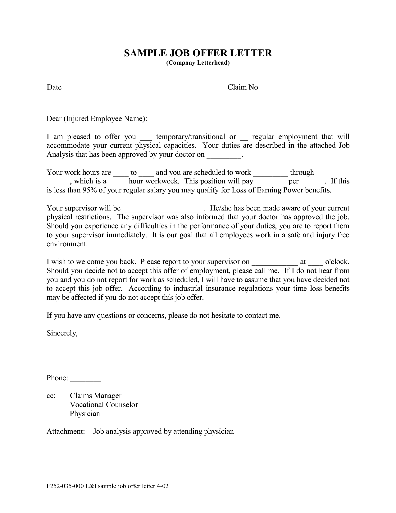 Employer Job Offer Letter from www.sampleletterword.com