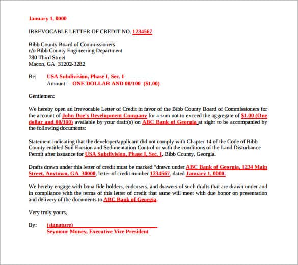 10 Sample Letter Of Credit Writing Letters Formats And Examples