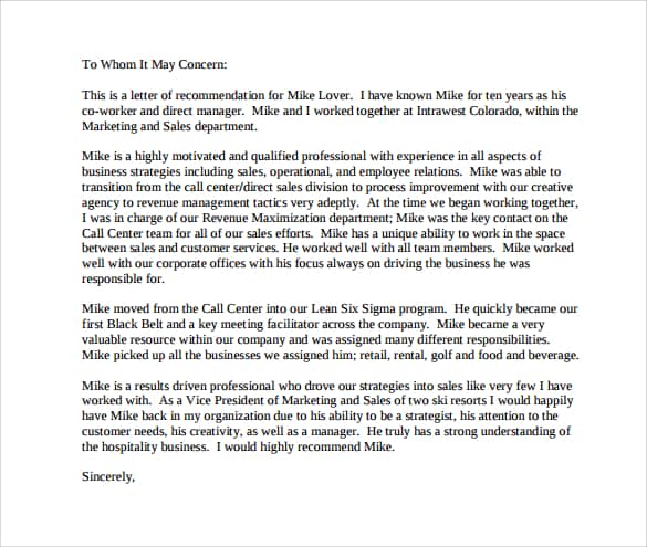 Letter Of Recommendation Sample For Coworker from www.sampleletterword.com