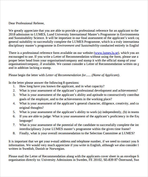 Letter Of Recommendation Sample 007