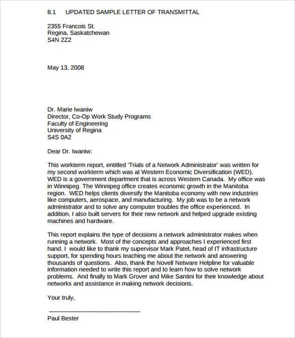 Letter Of Transmittal 004