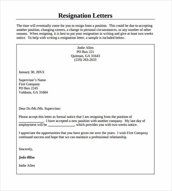 Resignation Letter 004