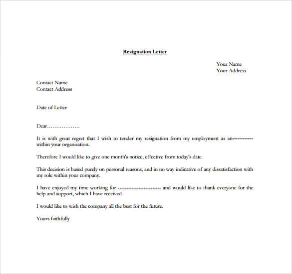 One Month Notice Period Letter Format from www.sampleletterword.com