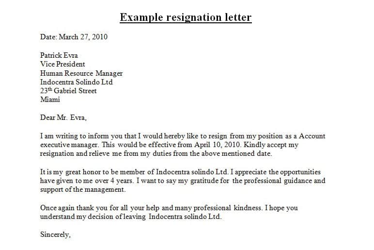 Nursing Resignation Letter Example from www.sampleletterword.com