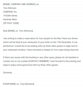 Letter of reservation example