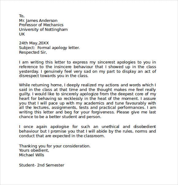 Apology Letter Template For Students from www.sampleletterword.com