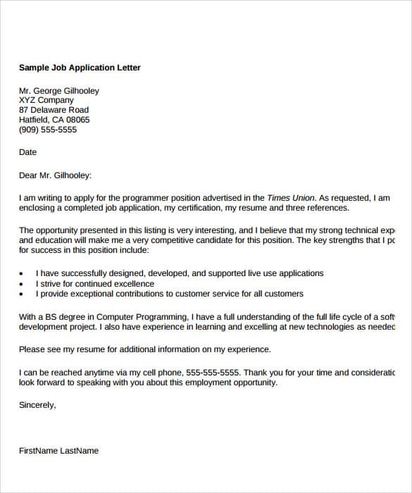 proper application letter sample