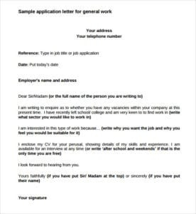 content of application letter