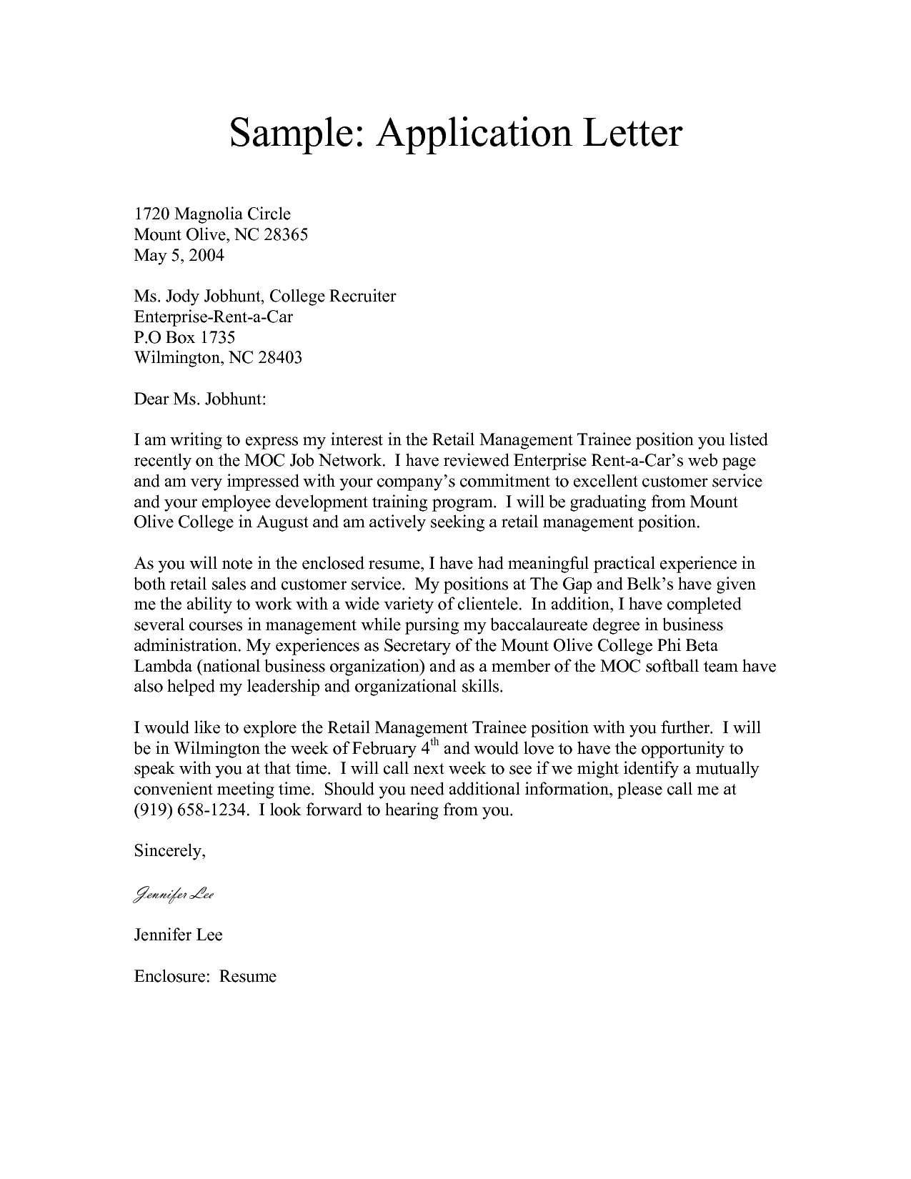 formal letter application letter