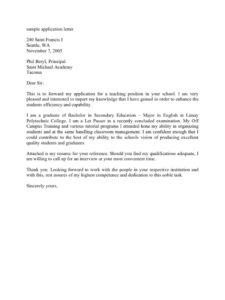 application letter for a post