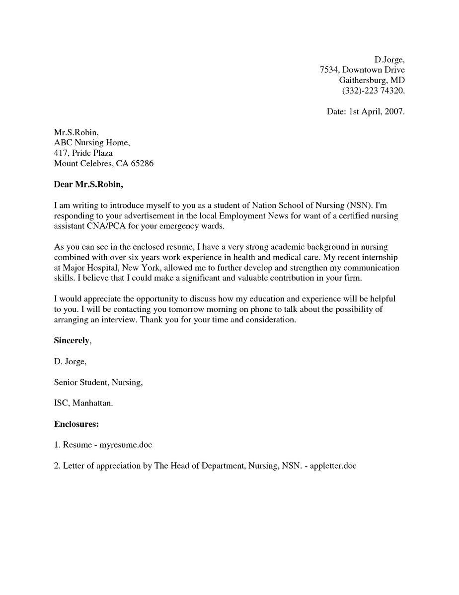 application letter sample for work