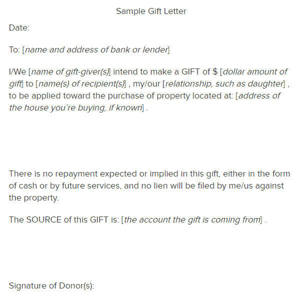 letter of Gift Sample 002