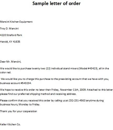 order letter sample 002