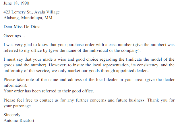 Format Of Business Letter For Placing An Order