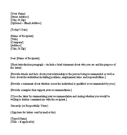 Sample Letter Or Recommendation from www.sampleletterword.com