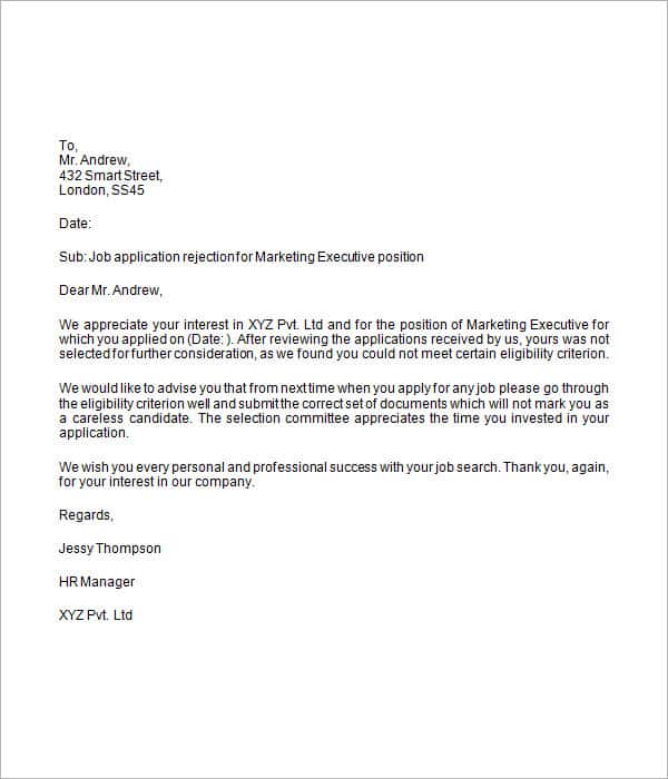 Denial Letter For Job from www.sampleletterword.com