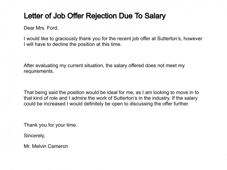 Sample Letter Declining A Job Offer from www.sampleletterword.com