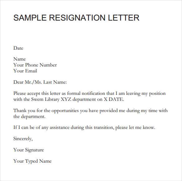 Free Resignation Letter Template Word from www.sampleletterword.com