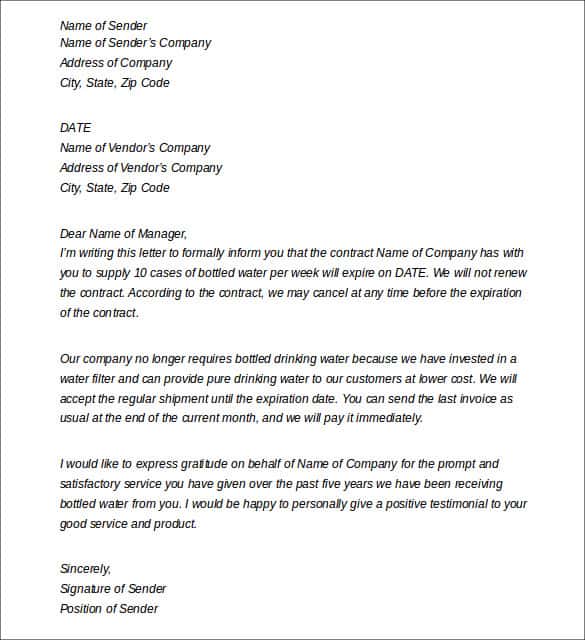 Contract Termination Letter Sample