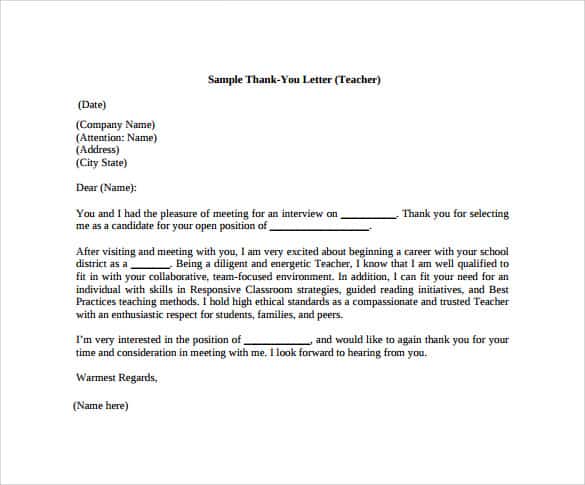 Sample Thank You Letter To Teacher