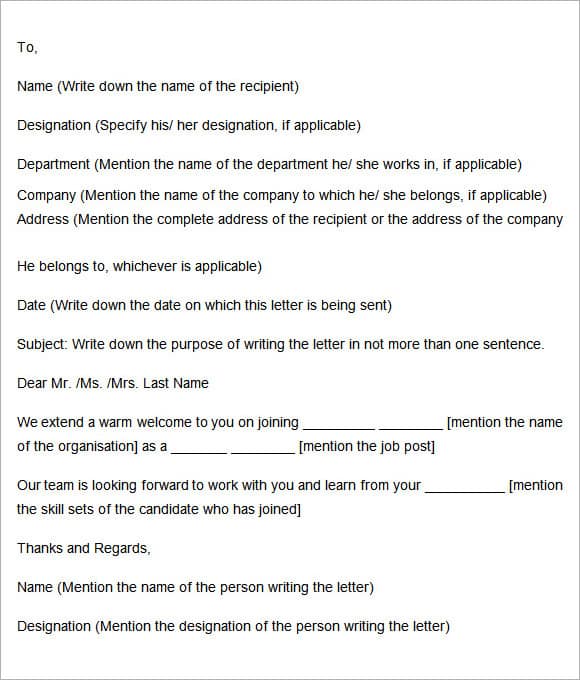 welcome letter sample 009